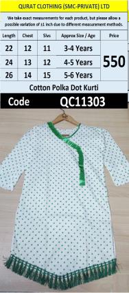 Green Polka Dot Cotton Girls Kurti – QC11303