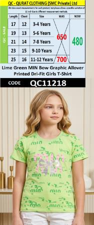 Lime Green MIN Bow Graphic Allover Printed Dri-Fit Girls T-Shirt QC11218
