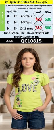 Lime Green LOVE Flower Print Girls Trendy Summer Top QC10815