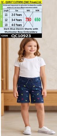 Dark Blue Denim Shorts with Multicolor Bow Embroidery – QC10923