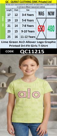 Lime Green ALO Allover Logo Graphic Printed Dri-Fit Girls T-Shirt QC11215
