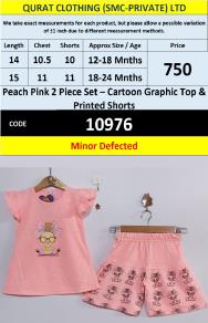 Peach Pink Cartoon Graphic Top & Printed Shorts Girls 2-Piece Set – QC10976 - Minor Defected