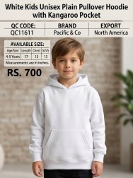 Pacific & Co White Kids Unisex Plain Pullover Hoodie with Kangaroo Pocket – Export North America – QC11611