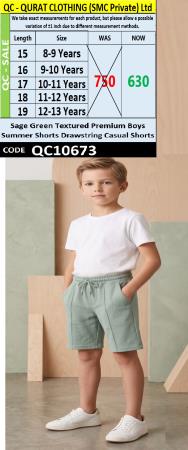 Sage Green Textured Premium Boys Summer Shorts Drawstring Casual Shorts QC10673