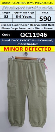 JO+CO Export United Kingdom Branded Export Green Heavyweight Thick Fleece Cargo Sweatpants, Warm Trouser – Minor Defected – QC11946