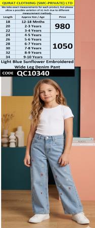Light Blue Sunflower Embroidered Wide Leg Denim Pant – QC10340