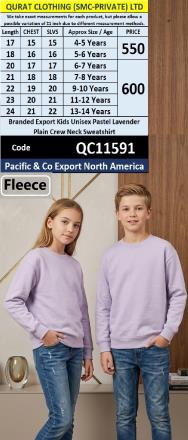 Branded Export Kids Unisex Pastel Lavender Plain Crew Neck Sweatshirt – Pacific & Co Export North America – QC11591