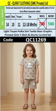 Light Taupe Orsetti Gommosi Teddy Bear Polka Dot Girls T-Shirt & Shorts Set QC11269