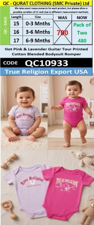 True Religion Export USA Hot Pink & Lavender Guitar Tour Printed Cotton Blended Bodysuit Romper Pack of Two QC10933
