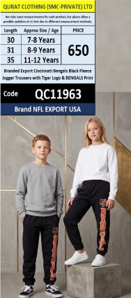 NFL Export USA Branded Export Cincinnati Bengals Black Fleece Jogger Trousers with Tiger Logo & BENGALS Print – QC11963
