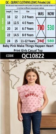 Baby Pink Make Things Happen Heart Print Girls Casual Top QC10822