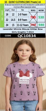 Lavender Minnie Mouse Glitter Bow Girls Graphic T-Shirt QC10834