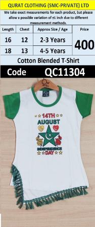 14th August Independence Day Printed Cotton Blended Girls T-Shirt – QC11304