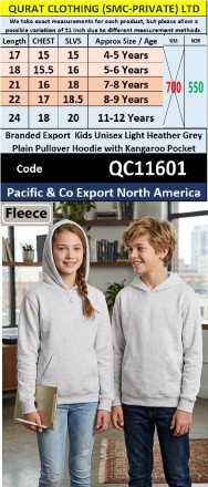Branded Export Kids Unisex Light Heather Grey Plain Pullover Hoodie with Kangaroo Pocket – Pacific & Co Export North America – QC11601