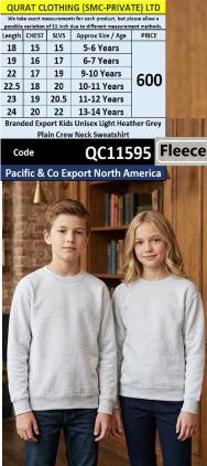 Branded Export Kids Unisex Light Heather Grey Plain Crew Neck Sweatshirt – Pacific & Co Export North America – QC11595