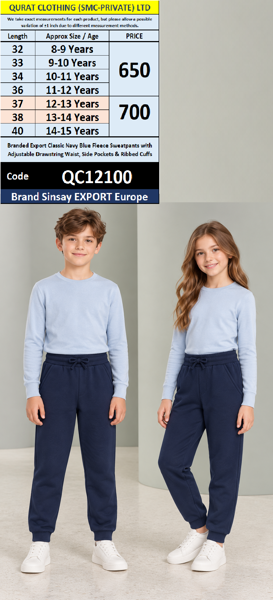 Branded Export Classic Navy Blue Fleece Sweatpants with Adjustable Drawstring Waist, Side Pockets & Ribbed Cuffs – Sinsay Export Europe – QC12100