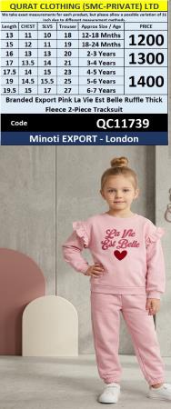 Branded Export Pink La Vie Est Belle Ruffle Thick Fleece 2-Piece Tracksuit Minoti EXPORT - London QC11739