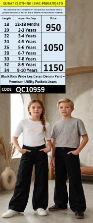 Black Kids Wide Leg Cargo Denim Pant – Premium Utility Pockets Jeans QC10959