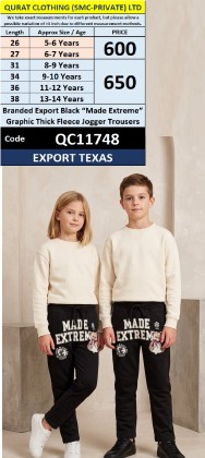 Branded Export Black "Made Extreme" Graphic Thick Fleece Jogger Trousers Export Texas 11748