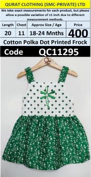 Green & White Polka Dot Printed Cotton Girls Frock – QC11295