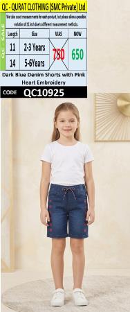 Dark Blue Denim Shorts with Pink Heart Embroidery – QC10925
