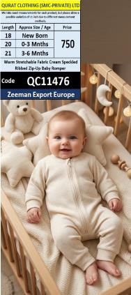 Zeeman Export Europe Warm Stretchable Cream Speckled Ribbed Zip-Up Baby Romper – QC11476