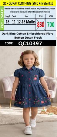 Dark Blue Cotton Embroidered Floral Button Down Frock QC10397