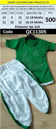 Pakistan Crescent Rhinestone Green Polyester Kids 2 Piece Suit – QC11305