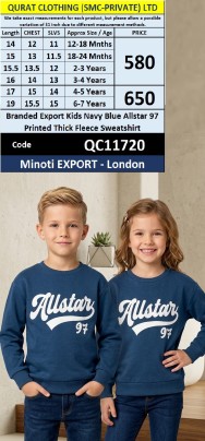 Branded Export Kids Navy Blue Allstar 97 Printed Thick Fleece Sweatshirt 11720