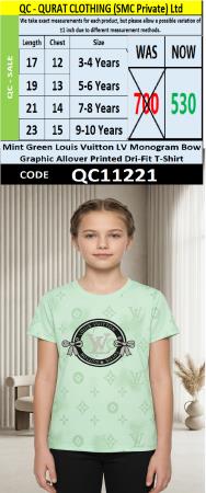 Mint Green Louis Vuitton LV Monogram Bow Graphic Allover Printed Dri-Fit Girls T-Shirt QC11221