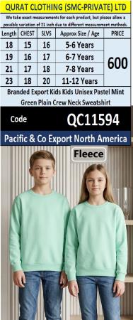 Branded Export Kids Kids Unisex Pastel Mint Green Plain Crew Neck Sweatshirt – Pacific & Co Export North America – QC11594