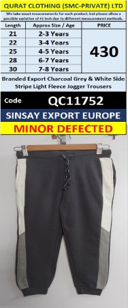 Sinsay Branded Export Charcoal Grey & White Side Stripe Light Fleece Jogger Trousers — Export Europe — Minor Defected — QC11752