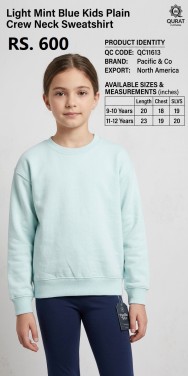 Pacific & Co Light Mint Blue Kids Plain Crew Neck Sweatshirt – Export North America – QC11613