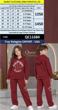 Branded Export Maroon True Religion World Tour Fleece Zip-Up Hoodie & Cargo Trouser Tracksuit – Export USA QC11684