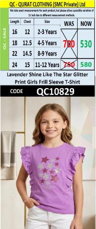 Lavender Shine Like The Star Glitter Print Girls Frill Sleeve T-Shirt QC10829