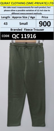 Branded Olive Green Fleece Straight Leg with Small White Lettering Trousers — QC11916