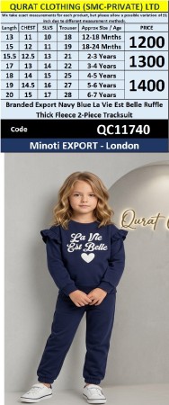 Branded Export Navy Blue La Vie Est Belle Ruffle Thick Fleece 2-Piece Tracksuit Minoti EXPORT - London 11740