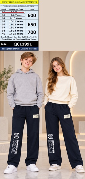 Young Idols Export Ukraine (Europe) Branded Export Navy Blue DVSN New York City Printed Wide Leg Thick Heavy Fleece Trouser — QC11991
