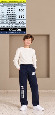 Young Idols Export Ukraine (Europe) Branded Export Navy Blue DVSN New York City Printed Wide Leg Thick Heavy Fleece Trouser — QC11991
