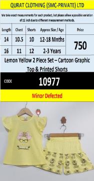Lemon Yellow Cartoon Graphic Top & Printed Shorts Girls 2-Piece Set – QC10977 - Minor Defected