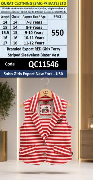 Soho Girls Export USA Red Terry Striped Sleeveless Blazer Vest – QC11546