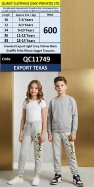 Branded Export Light Grey Yellow Black Graffiti Print Fleece Jogger Trousers 11749 - Export Texas