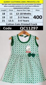 Green Coin Printed Cotton Girls Frock – QC11297