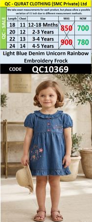 Light Blue Denim Unicorn Rainbow Embroidery Frock QC10369