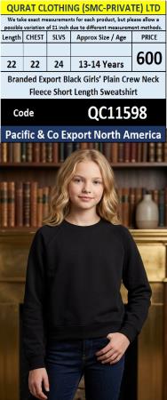 Branded Export Black Girls’ Plain Crew Neck Fleece Short Length Sweatshirt – Pacific & Co Export North America – QC11598