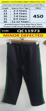 Branded Export Navy Blue Terry Track Trousers with Green Double Side Stripes – Minor Defected – QC11973