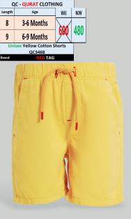 Unisex Yellow Cotton Shorts QC3468 Brand RED TAG (Export Arab Countries)