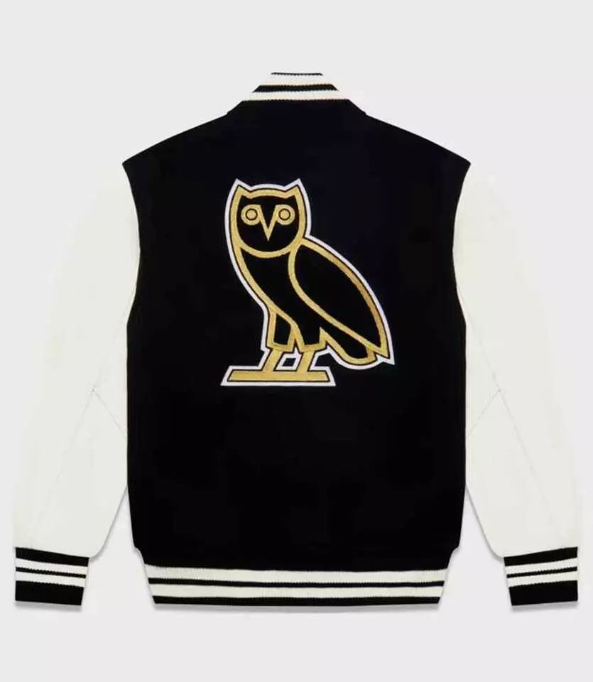 Playboy Collegiate Black and white Varsity Jacket With Leather Sleeves - YL-323