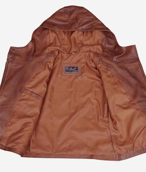 Georgetta Womens Asymmetrical Brown Leather Jacket with Hood - YL-98